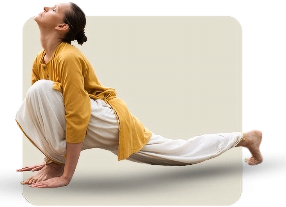 A GoYoga teacher in an upward-facing stretch